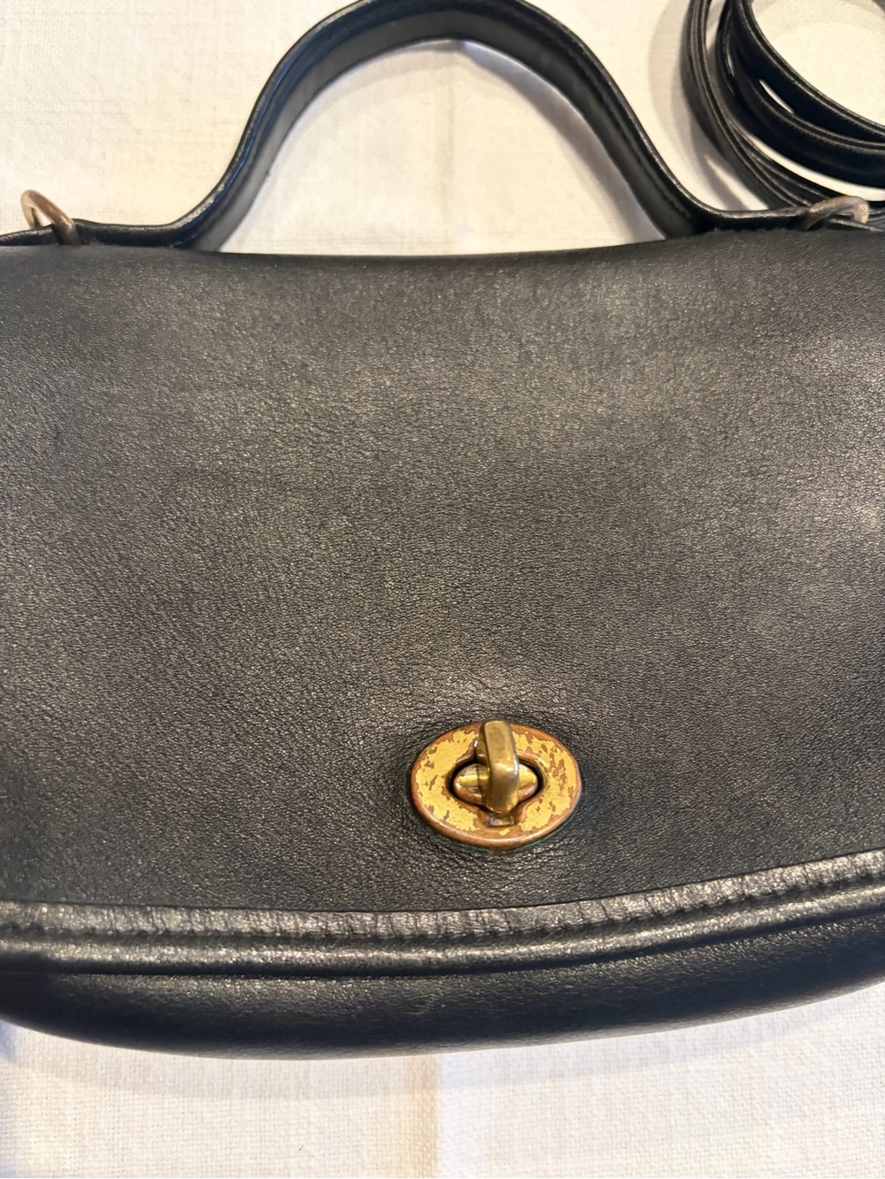 Classic Black Leather Top-Handle Crossbody Bag with Brass Turnlock - Picture 2 of 11